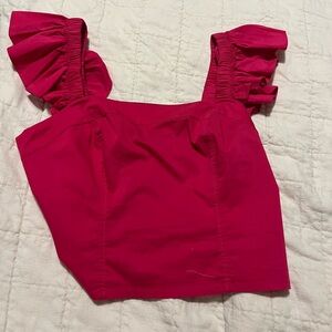 Express Fuchsia Ruffle Sleeve Crop Top